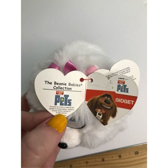 the secret life of pets fidget white fluffy dog 6 inches pink bow ty beanie baby - Picture 4 of 7